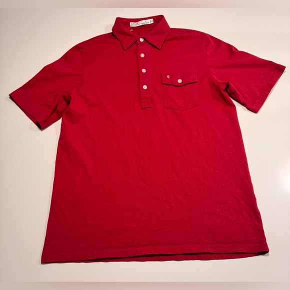 Criquet Polo Shirt Men's Size Medium Red Organic Cotton Short Sleeve Button Up - Picture 1 of 7